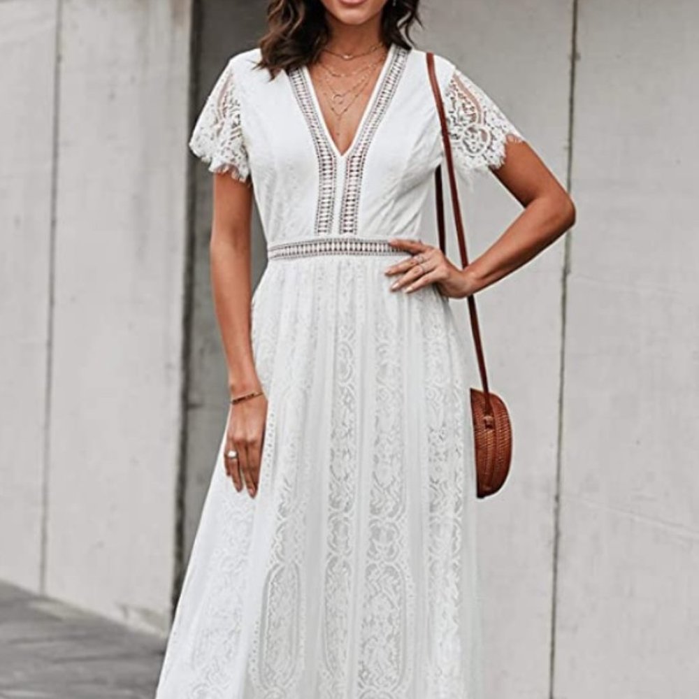 Women's V Neck Floral Lace Dress